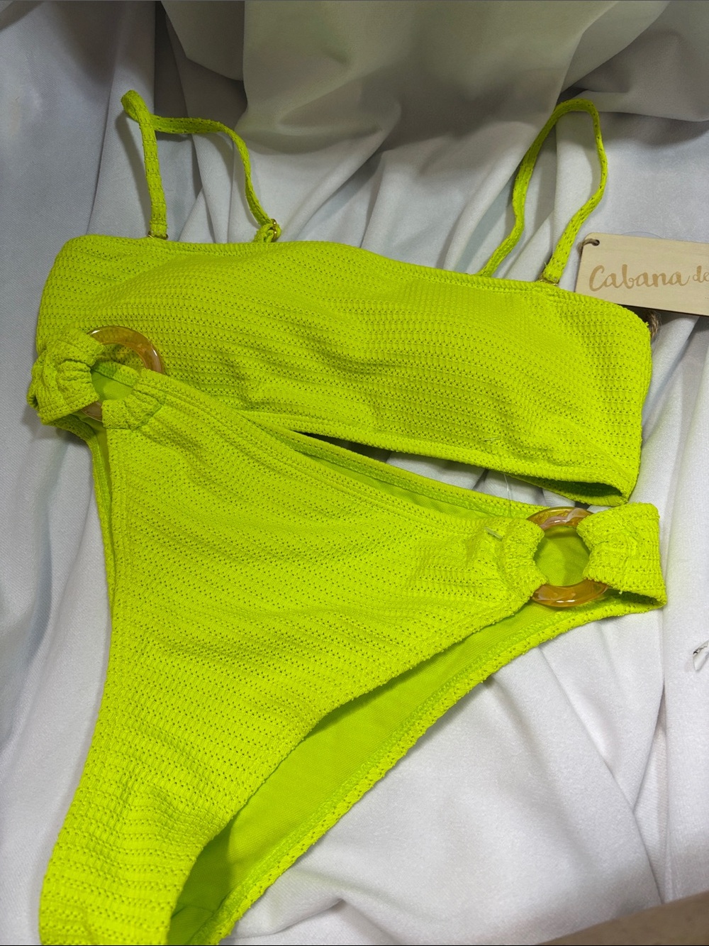 Cabana de Sol Neon Yellow Two-Piece lined adjustable Bikini set size medium